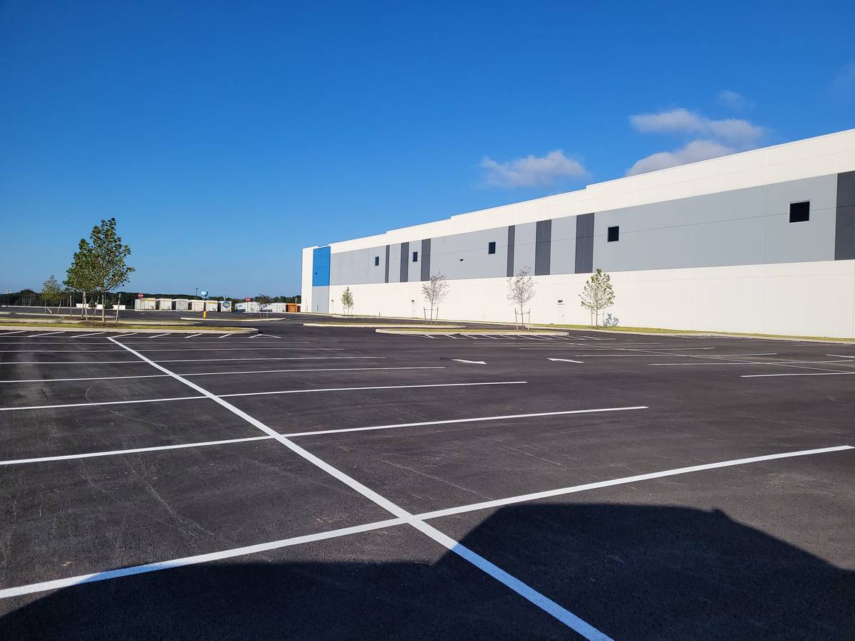 Finished, striped parking lot at Lowes Warehouse, Mt. Pocono