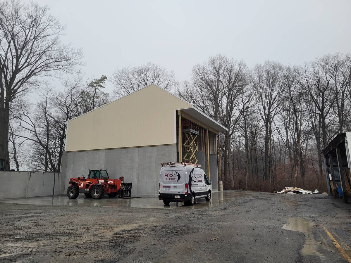Building shell under construction at Plainfield Township Salt Shed