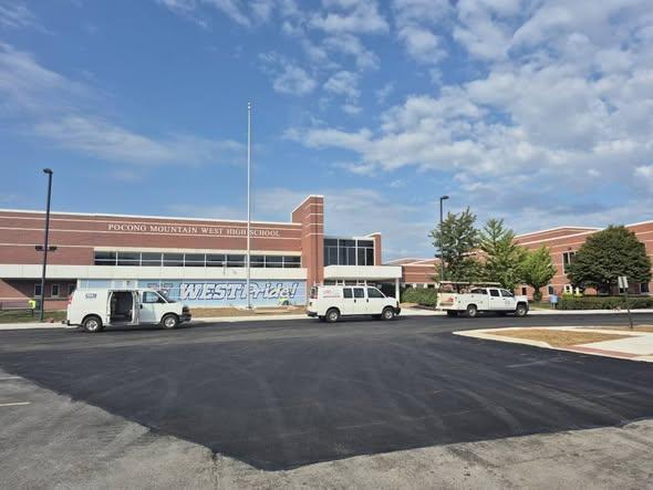 Pocono Mountain West High School with newly paved lot
