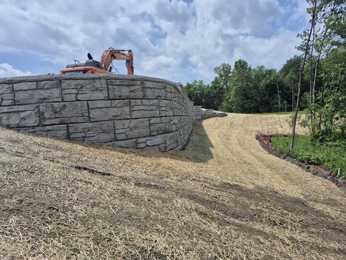 Retaining wall and grading at Wawa, Plains Township
