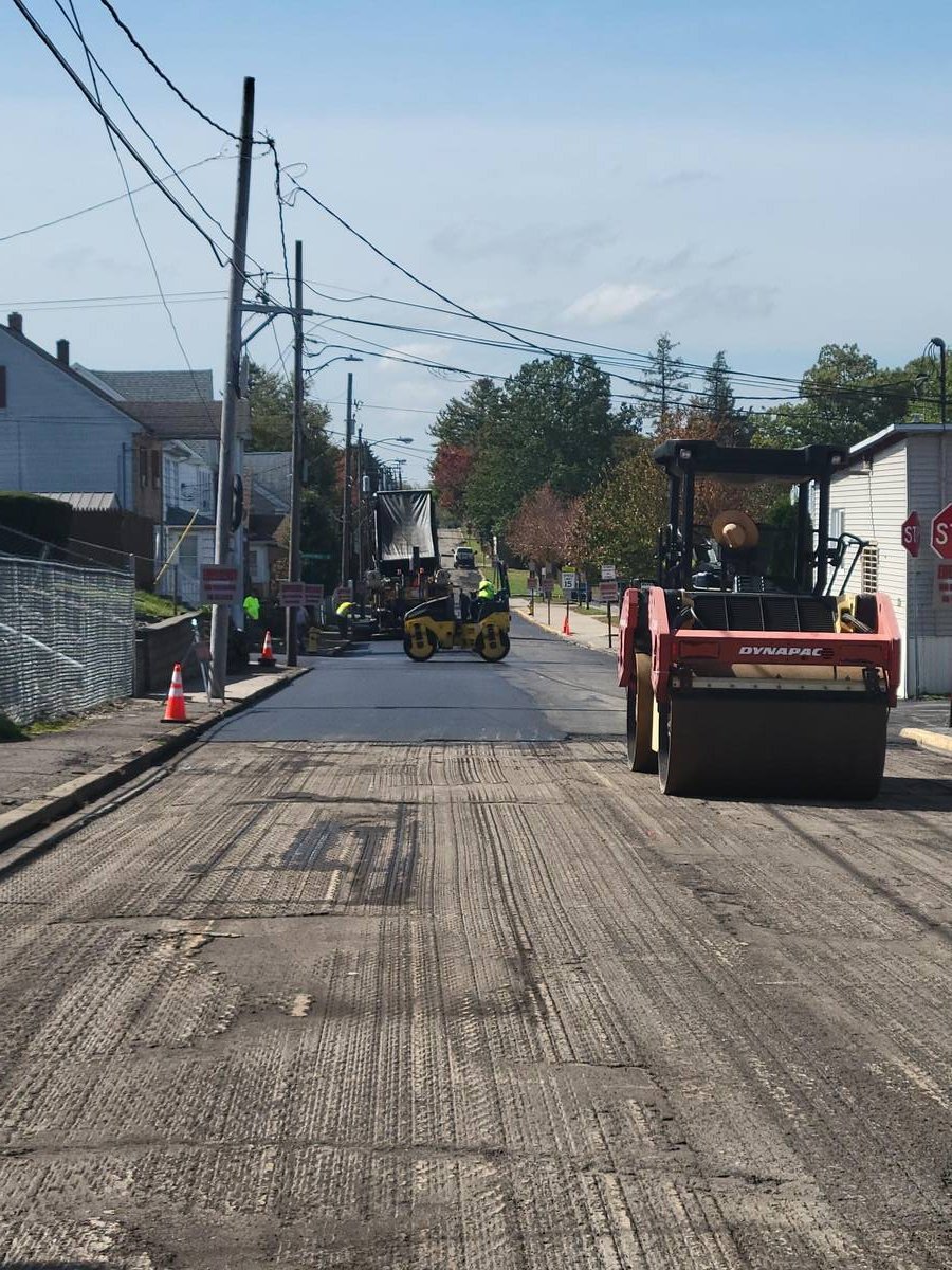 Kobalt paving crew resurfacing a residential street, West Hazleton Borough